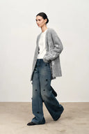 Cardigan Violet à travail manuel Cereus Flora en maille mélange alpaga