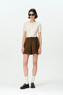 Clara Midi Skirt in Premium Faux Suede - Deeper Khaki