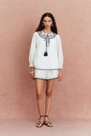 Completo Celia Boho con Blusa e Shorts Coordinati Ricamati in Misto Seta-Cotone