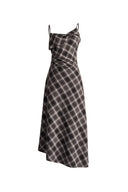 Anna Slanted Checkered Strap Dress in Fine Wool Blend