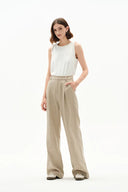 Troy Front Pleated Wide Leg Suit Pants in Dew Retted French Linen