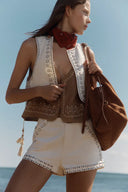 Cori Boho Mother of Pearl Studded A Line Shorts in Cotton Denim