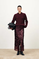 Scarlett Crossover V Neck Sweater in Merino Wool Cashmere Rib Knit