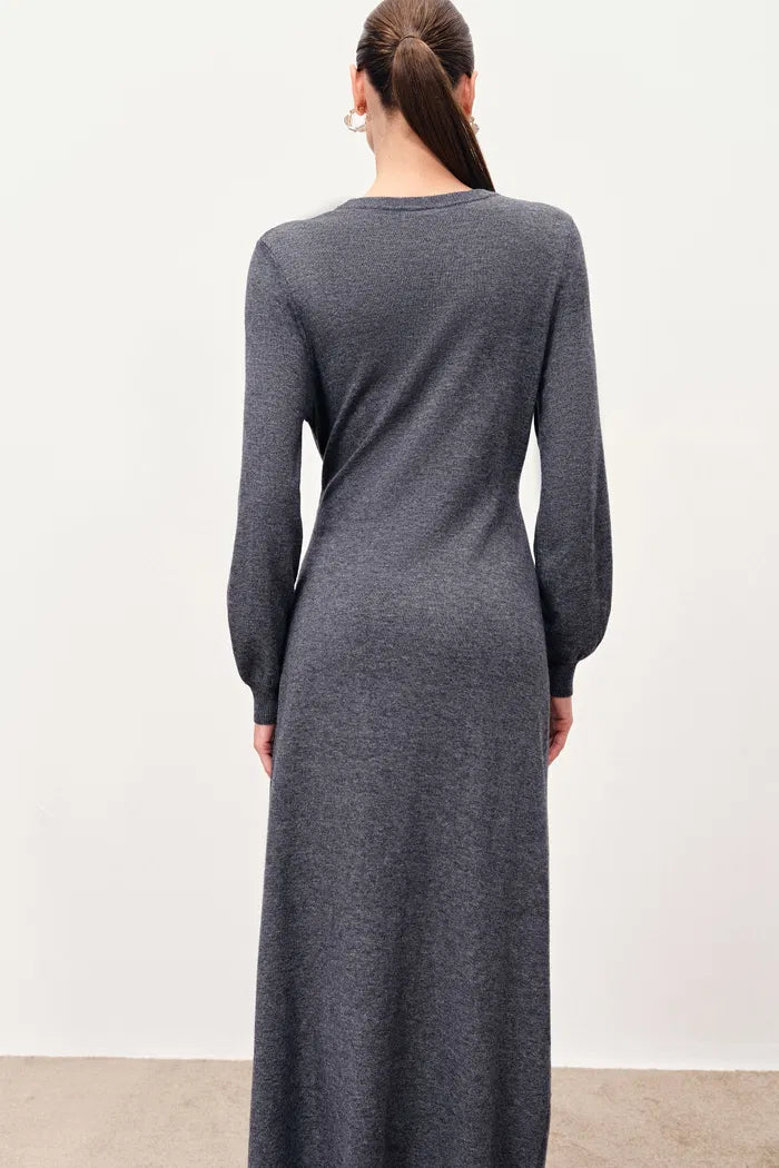Nora Asymmetric Knotted Maxi Dress in Merino Wool Knit