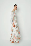 Whitney Watercolor Flora Long Sleeve Dress in Tencel-Ramie
