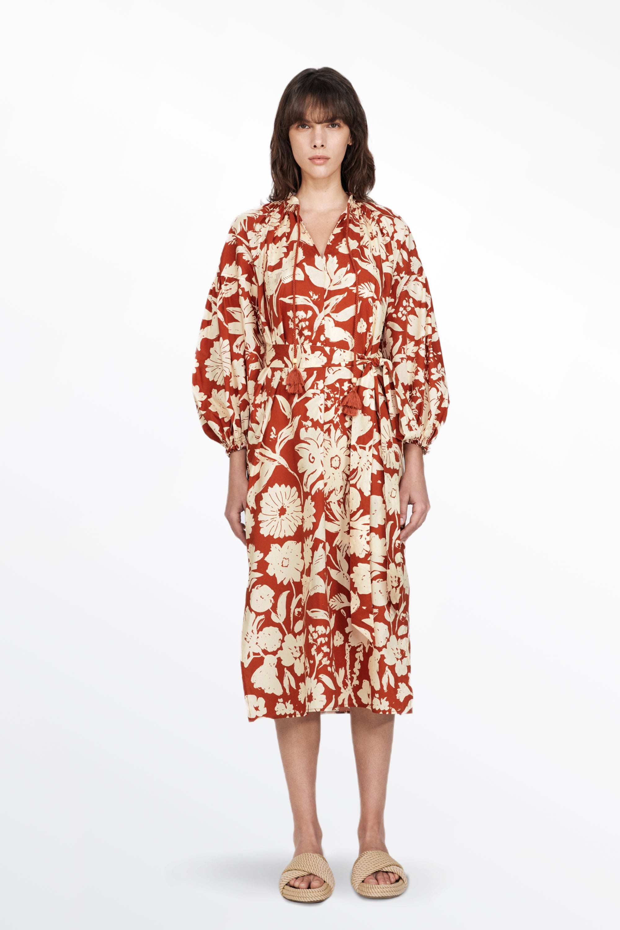 Tulum Flora Robe Dress in Cotton Linen