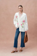 Cardigan brodé floral 3D Papaver en mélange alpaga tricoté