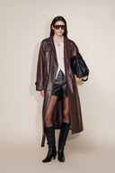 Manteau long vintage Grecale bordeaux en simili cuir