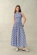 Crystal Handworked Sleeveless Plaid Top and Skirt Set in Stretch Bubble Cotton