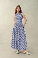 Crystal Handworked Sleeveless Plaid Top and Skirt Set in Stretch Bubble Cotton