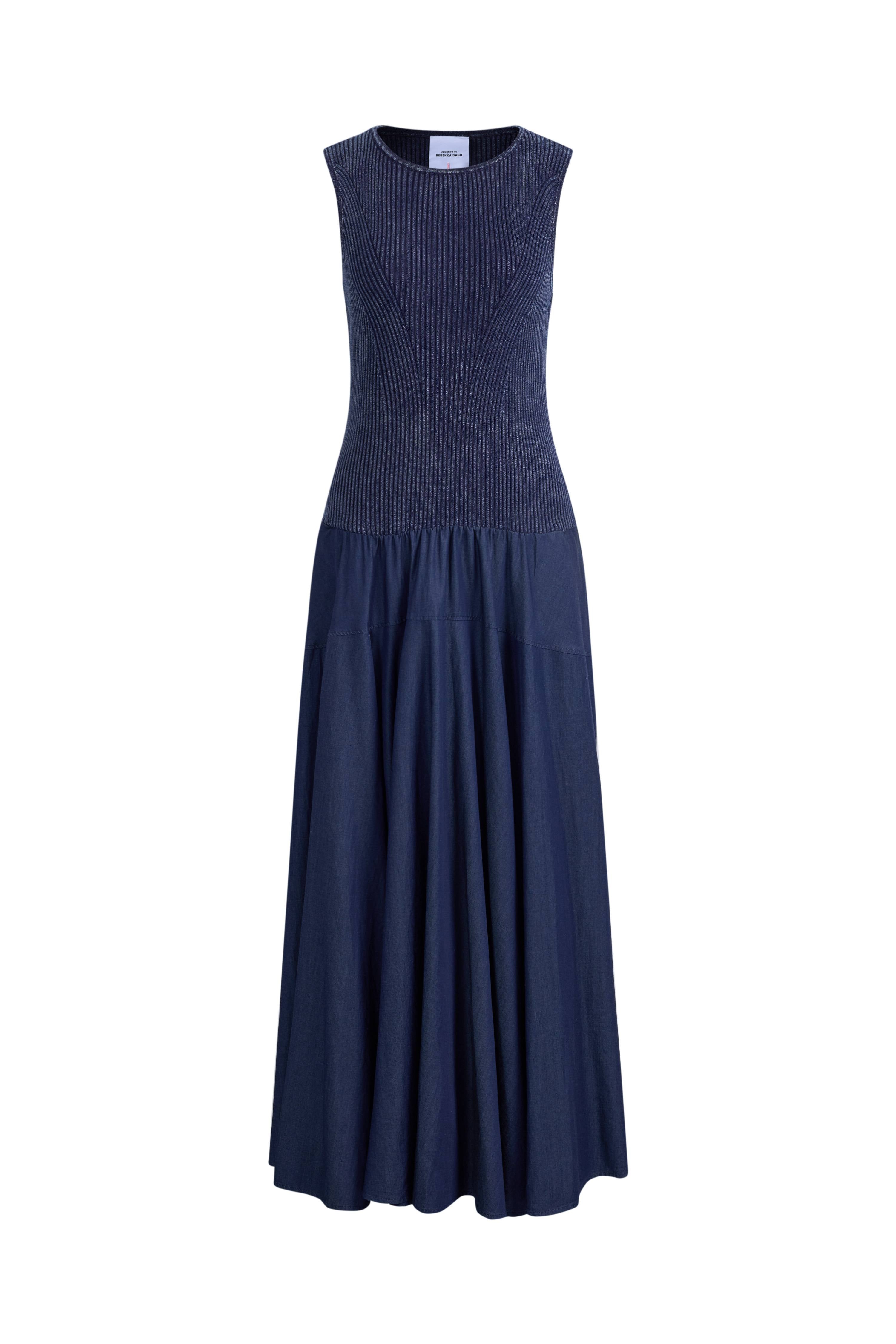 denim panel dress Keira Sleeveless Panel Dress in Cotton Knit with Tencel Denim S
