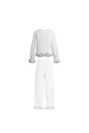 Maggie Stickerei Bluse mit Knoten vorne und transparente Hose aus Baumwoll-Jacquard
