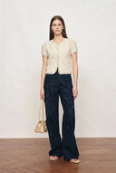 Shay Short Sleeve Crop Cardigan in Textured Cotton Knit