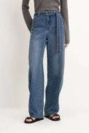 Jean dégradé texturé ceinturé Skylar en denim jacquard coton