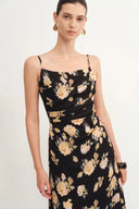 Vivian Flora Strap Dress in 22MM Mulberry Silk