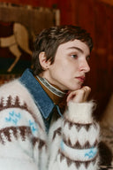 Elva Christmas Pony Knit Cardigan in Merino Mohair Multi-Yarn Knit