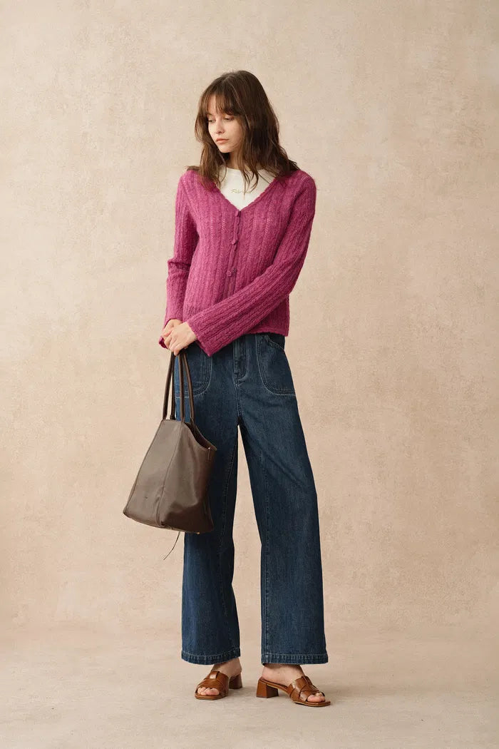 Serenity V Neck Sheer Cardigan in Lightweight Cable Knit