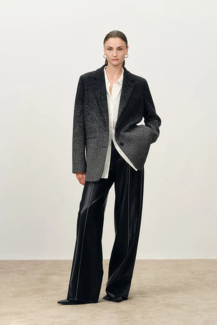 Aurora Gradient Herringbone Long Blazer in Merino Wool