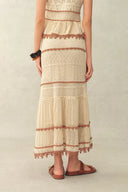Malia Colorblock ärmelloses V-Ausschnitt-Top & Rock Strick-Set aus Leinen-Häkelarbeit
