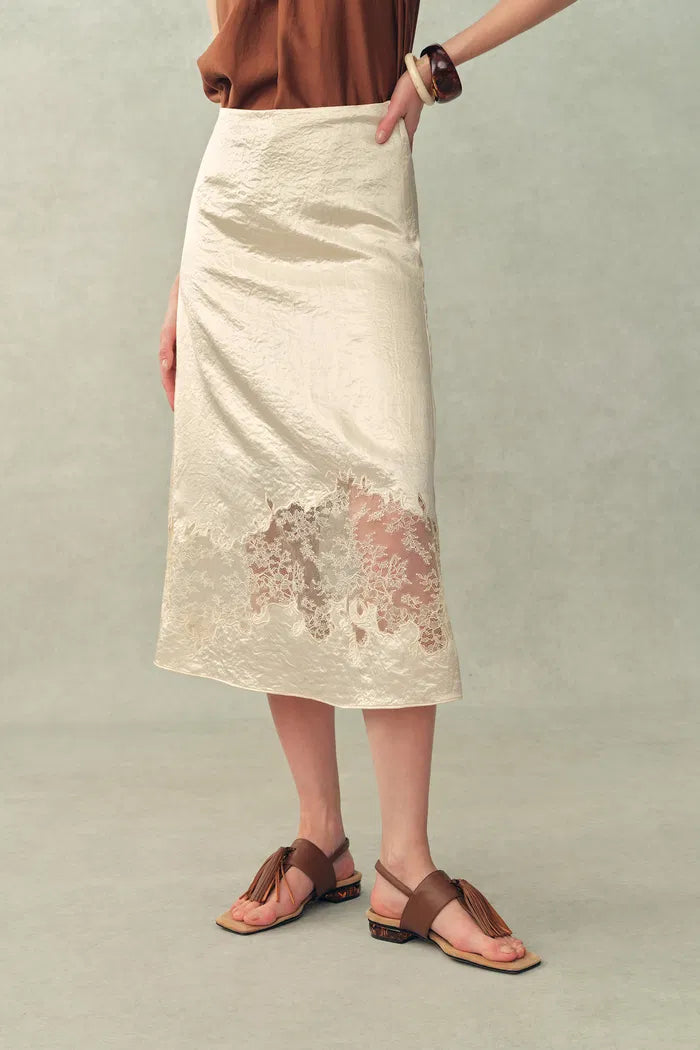 Aurelia Laced Cutout Skirt in Acetate Satin
