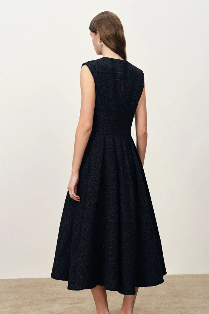 Rosie Lapel Tweed Cinched Dress in French Bouclé