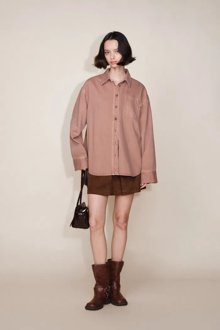 Adeline High Low Hem Cut Oversized Shirt in Lyocell Denim