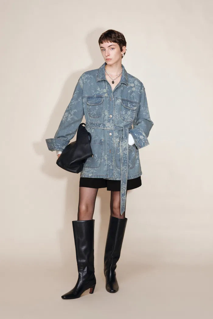 Harper Floral Safari Utility Jacket in Jacquard Denim