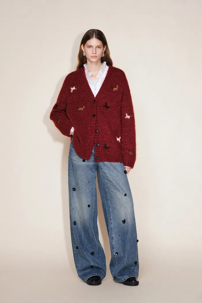 Erica V Neck Pony Cardigan in Merino Mohair Blend