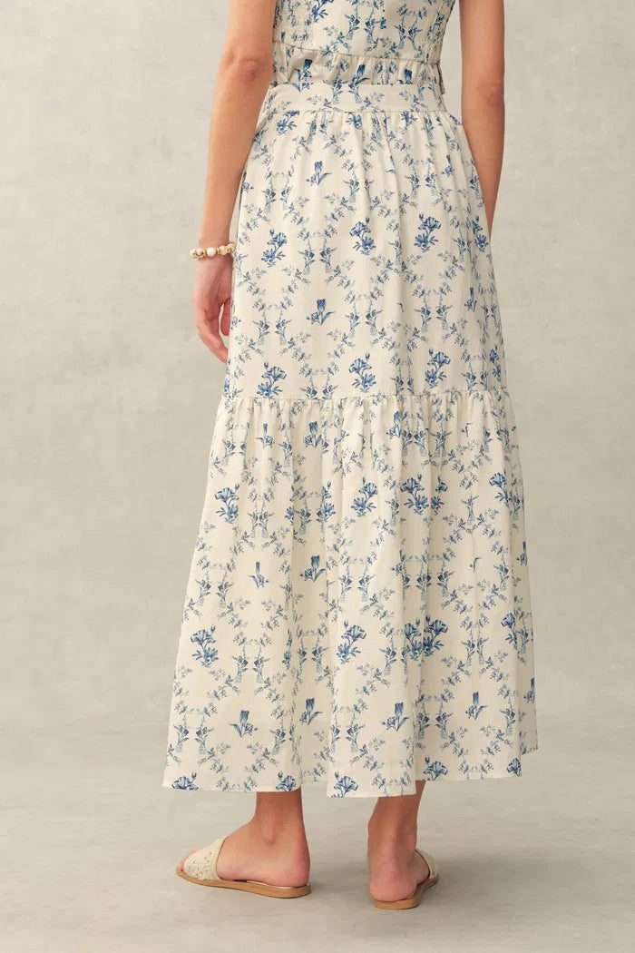 Elara Tailored Vintage Floral High Waist Skirt in Linen Blend – fbrq.com
