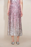 Falda midi Electra ombré terminada a mano con bordado completo de lentejuelas