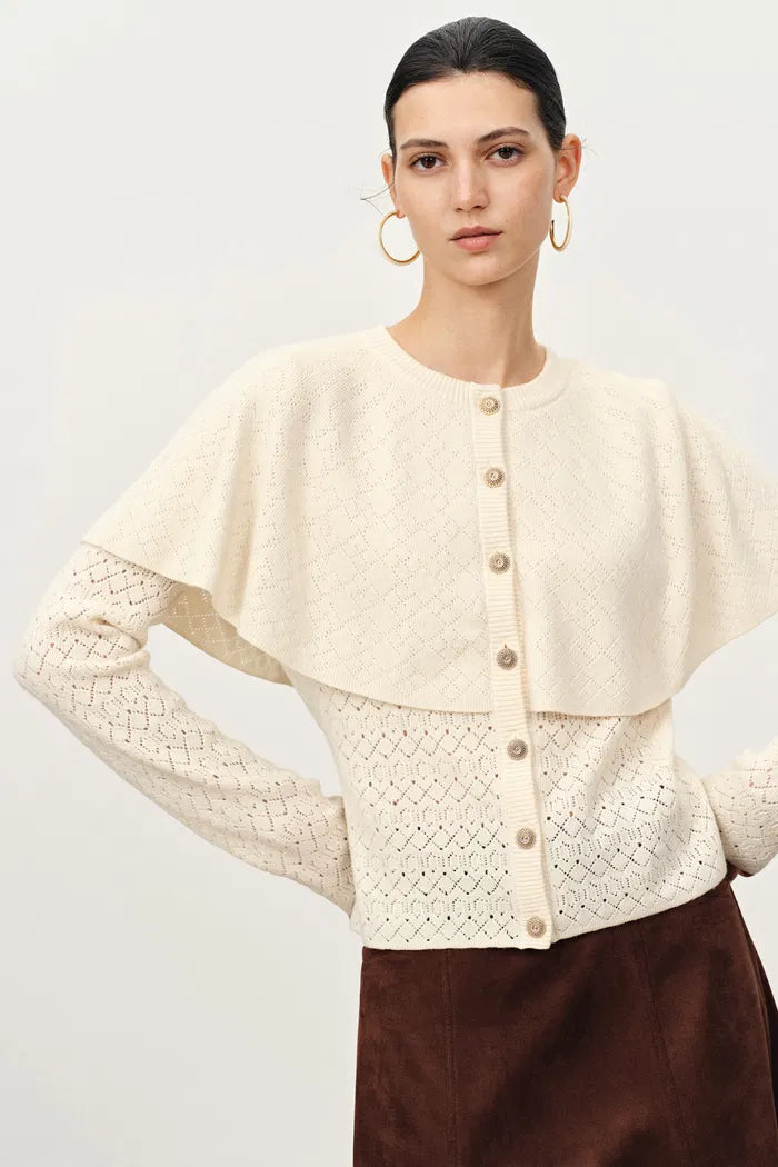 Elen Cape Style Cardigan in Wool-Cashmere Knit