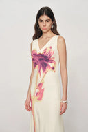 Sophia Floral Waist Cinched Sleeveless Dress in Light Chiffon
