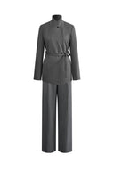 Kano Single Button Tie Waist Blazer and Pants Matching Set in Fine Wool Blend
