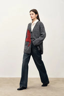 Polly V Neck Pony Motif Cardigan in Alpaca Blend Knit