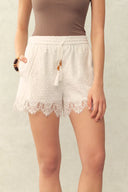 Amaya Puff-Sleeve Long Sleeve Top and Shorts Set in Lace
