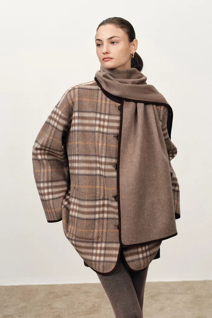 Cecilia Reversible Double Face Short Coat in Wool Cashmere Blend