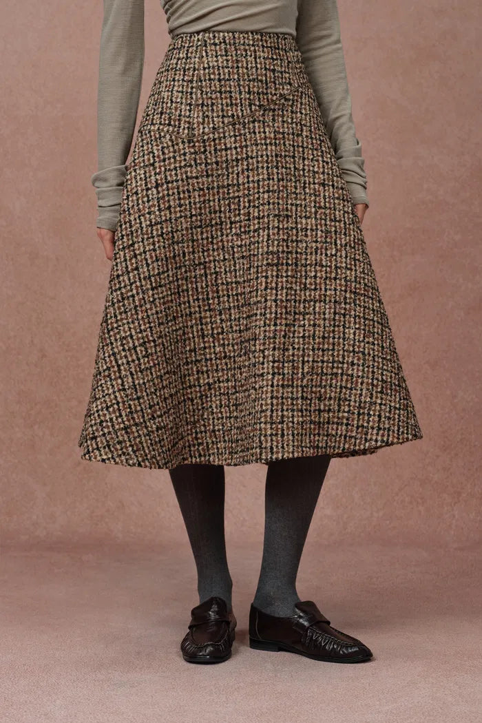 Kari Plaid A Line Skirt in Merino Wool Check