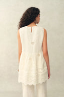 Doris Lily-of-the-Valley Lace Sleeveless Top and Pants Matching Set in Silk Linen Blend