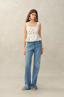 Kari Burnout High Waist Flared Jeans in Stretch Cotton