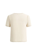 Shay Short Sleeve Crop Cardigan in Textured Cotton Knit