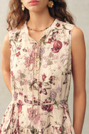 Vestido escalonado floral con estampado de granada Liana en mezcla de lino