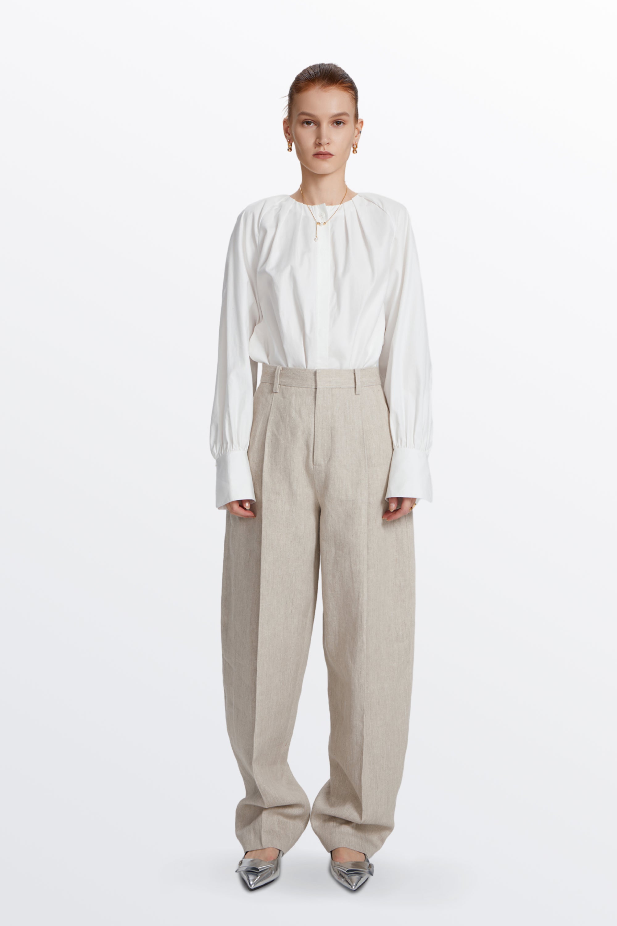 Giselle Pleated Suit Pants in Linen Cotton Blend