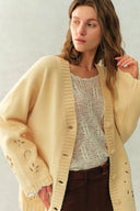 Daisy Openwork Embroidered Cardigan in Cotton Merino Wool Blend Knit