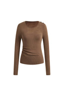 Top ajustado de manga larga y cuello redondo Mariselle en punto de lana merino