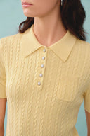 Gracia Gele Polo Top in Hoog Elastische Kabeltricot