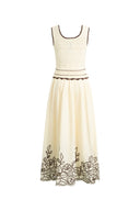 Vittra Embroidery and Woven Sleeveless Dress in Crochet with Cotton Linen Knit