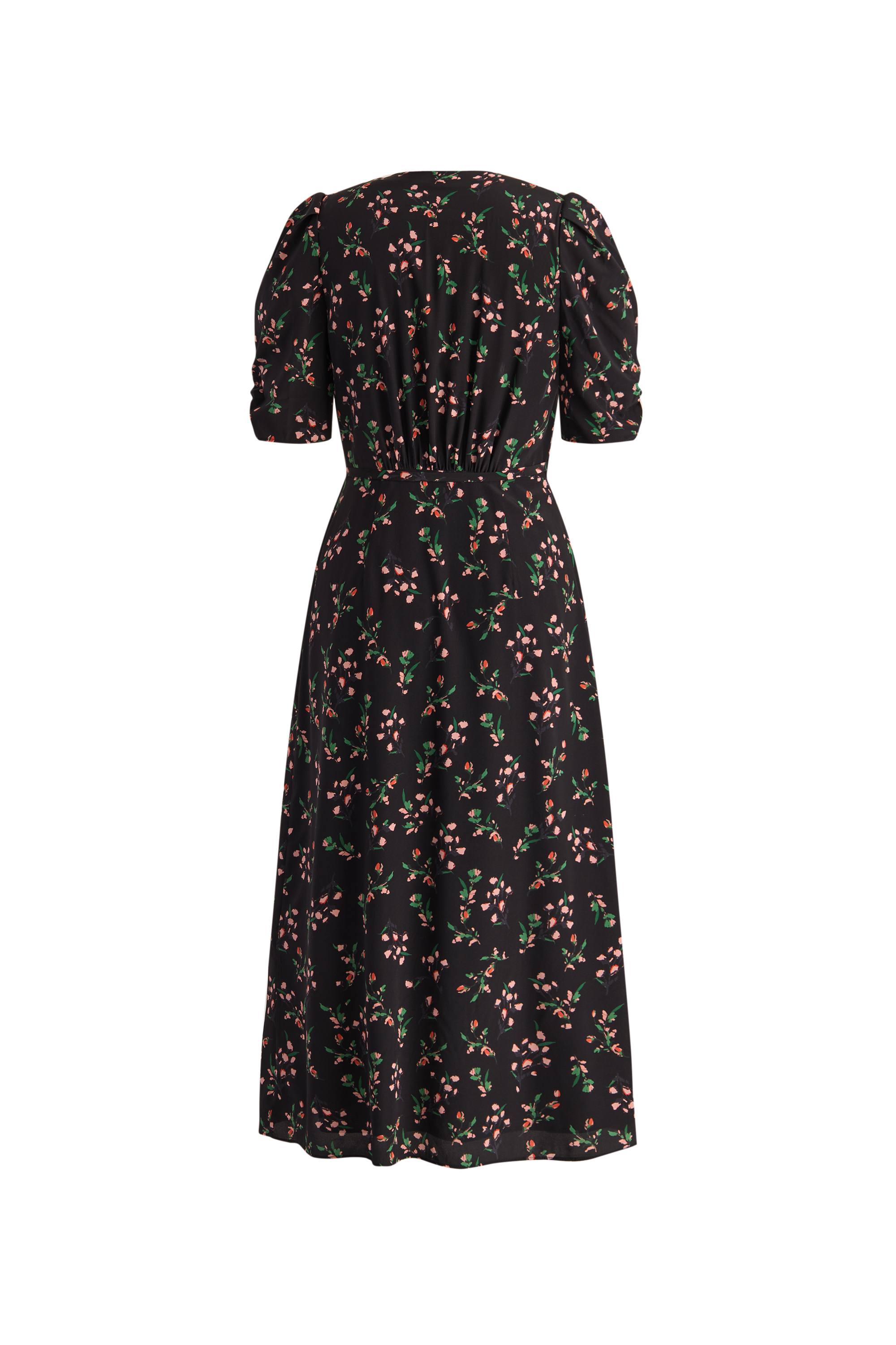 Teana V Neck Floral Dress in Mulberry Silk Crepe L Teana V Neck Floral Dress in Mulberry Silk Crepe L