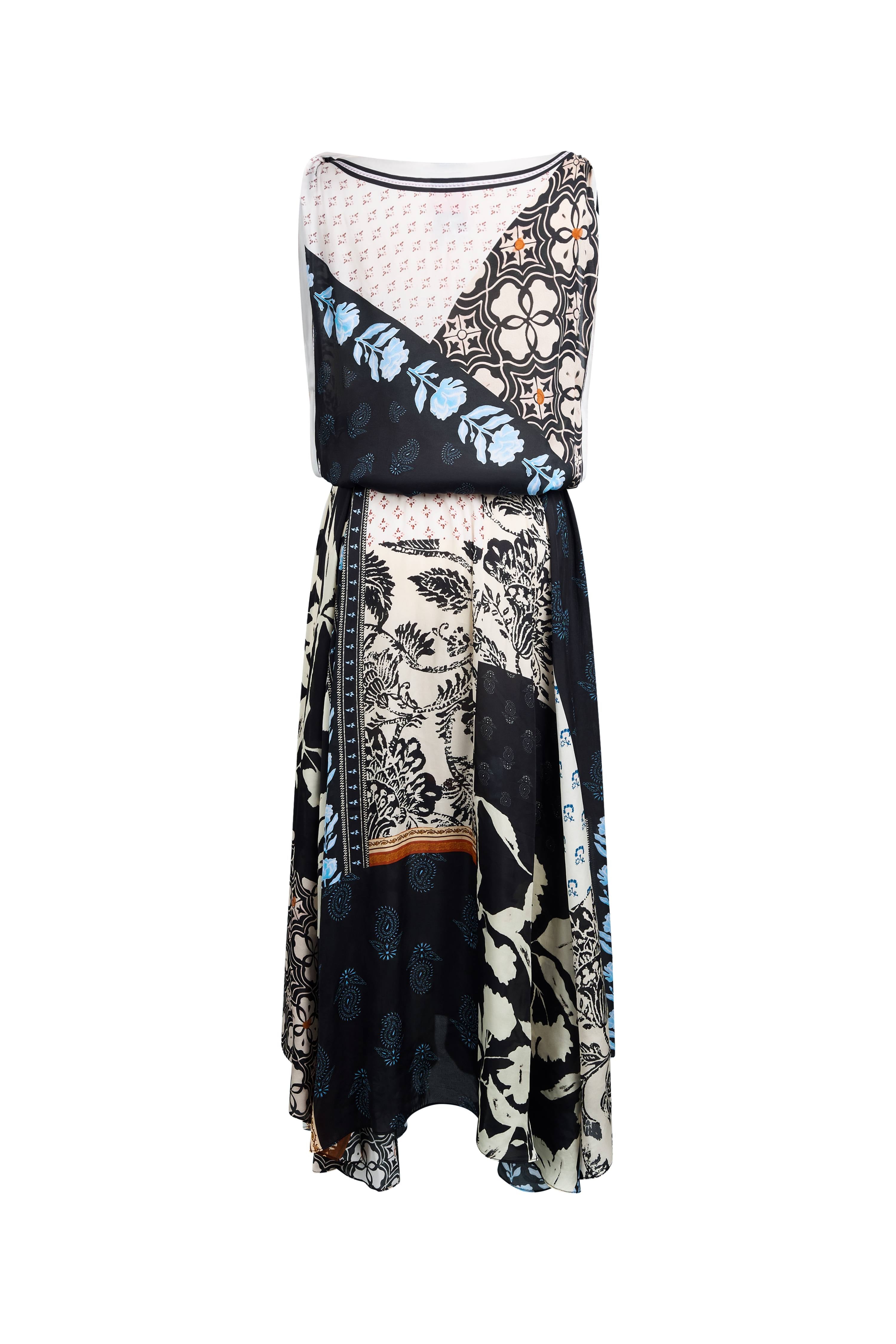 Calista Scarf Panel Draped Sleeveless Dress in Viscose