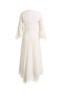 Aitana Lace Jacquard Embroidery Long Sleeves Irregular Hem Dress in Tencel Linen