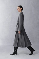 Kano Single Button Tie Waist Blazer and Skirt Matching Sets in Fine Wool Blend